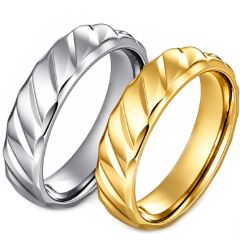 ****COI Titanium Gold Tone/Silver Diagonal Grooves Ring-02246A