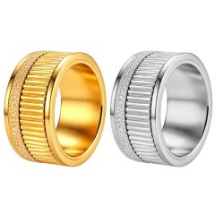 ****COI Titanium Gold Tone/Silver Sandblasted & Grooves Rotating Ring-02247A