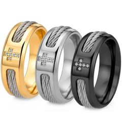 ****COI Titanium Black/Silver/Gold Tone Wire & Cross Ring With Cubic Zirconia-02253A