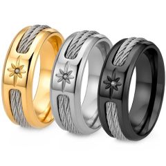 ****COI Titanium Gold Tone/Black/Silver Wire & Star Ring With Cubic Zirconia-02256A
