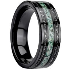 ****COI Black Tungsten Carbide Ring With Deer Antler & Meteorite-02260A