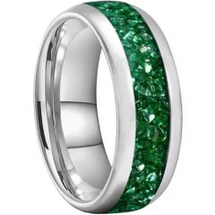 ****COI Tungsten Carbide Black/Silver Dome Court Ring With Green Malachite-02262A