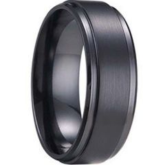 **COI Black Tungsten Carbide Polished Shiny Matt Step Edges Ring - TG1241