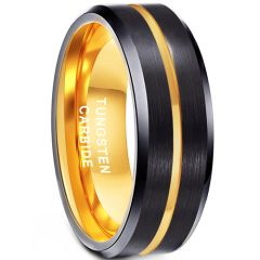 **COI Tungsten Carbide Black Gold Tone Center Groove Beveled Edges Ring-1561AA