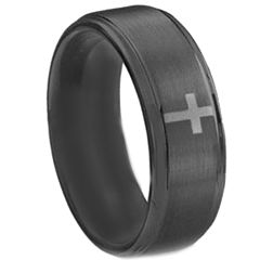 *COI Black Tungsten Carbide Cross Step Edges Ring-TG1816