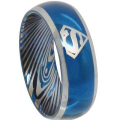 COI Tungsten Carbide Blue Silver Super Man Damascus Ring - TG3839
