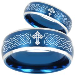COI Tungsten Carbide Blue Silver Cross Celtic Ring - TG2204BB