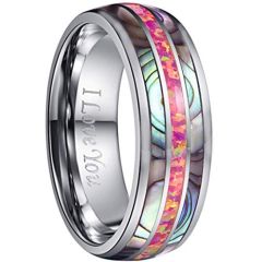 COI Tungsten Carbide Pink Crushed Opal & Abalone Shell Ring-2242