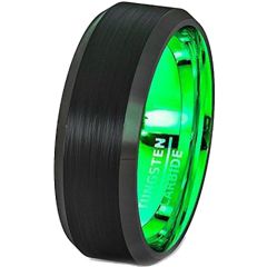 *COI Tungsten Carbide Black Green Beveled Edges Ring - TG2566