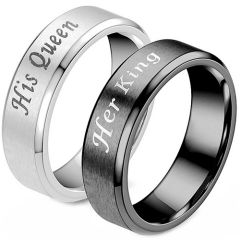 *COI Titanium Black/Silver King Queen Beveled Edges Ring - 2583