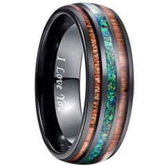 COI Black Tungsten Carbide Green Crushed Opal & Wood Ring - 279