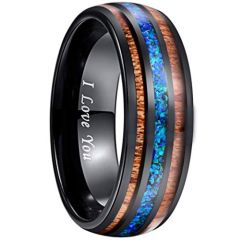 COI Black Tungsten Carbide Crushed Opal and Wood Ring - 2897