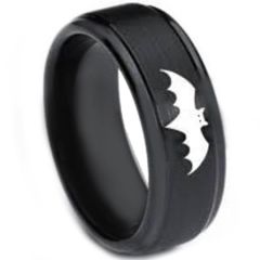 *COI Black Tungsten Carbide Bat Man Step Edges Ring-TG3264