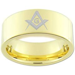 *COI Gold Tone Tungsten Carbide Masonic Pipe Cut Ring-3312