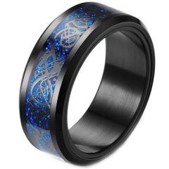 COI Titanium Black Blue Dragon Beveled Edges Ring-JT3354
