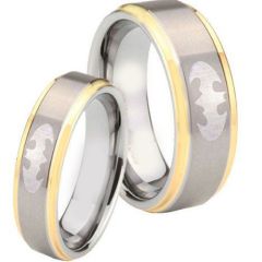 *COI Titanium Gold Tone Silver Bat Man Step Edges Ring - JT3475