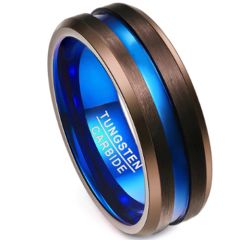 COI Tungsten Carbide Black Blue Center Groove Ring - TG3506A