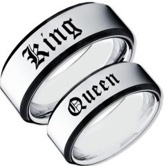 *COI Tungsten Carbide Black Silver King Queen Ring-TG3573
