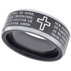 *COI Titanium Black Silver Cross Scripture Ring-3080