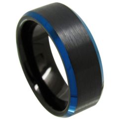 COI Titanium Black Blue Beveled Edges Ring - JT3718