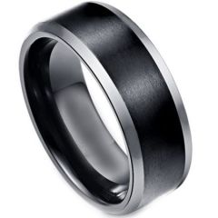 **COI Tungsten Carbide Black Silver Beveled Edges Ring - TG4308