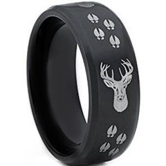 COI Black Tungsten Carbide Deer Head & Track Ring-TG4393
