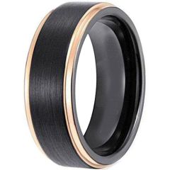 COI Tungsten Carbide Black Gold Tone Step Edges Ring - TG4684