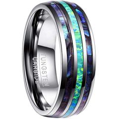 COI Tungsten Carbide Blue Crushed Opal & Abalone Shell Ring - 4445
