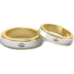 *COI Tungsten Carbide Gold Tone Silver King Queen Crown Ring - 4479