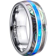 COI Tungsten Carbide Ring With Abalone Shell & Crushed Opal-TG4549