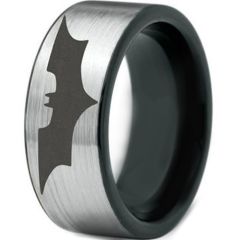 *COI Black Tungsten Carbide Bat Man Pipe Cut Ring-TG4570