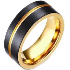 *COI Titanium Black Gold Tone Offset Groove Ring - JT3956