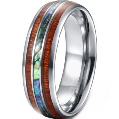 **COI Tungsten Carbide Abalone Shell & Wood Dome Court Ring-4727
