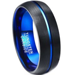 COI Tungsten Carbide Black Blue Center Groove Ring - TG4745