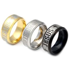 COI Titanium Gold Tone/Black/Silver Jesus Cross Beveled Edges Ring-5284