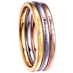 COI Titanium Rose Gold Tone Silver I Love You Dome Court Ring(A Set with 3 Rings)-5306