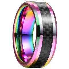 *COI Tungsten Carbide Rainbow Color Ring With Carbon Fiber-5353