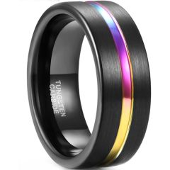 **COI Black Tungsten Carbide Rainbow Pride Center Groove Ring-5471