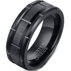 *COI Black Tungsten Carbide Tire Tread Brick Pattern Ring-5511