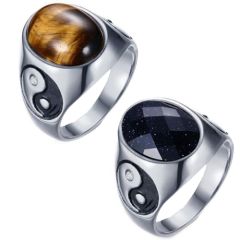 COI Titanium Yin Yang Tiger Eye/Black Agate Ring-5580