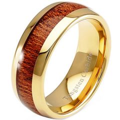 COI Gold Tone Tungsten Carbide Dome Court Ring With Wood-5616