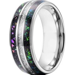 COI Tungsten Carbide Dome Court Ring With Meteorite and Opal-5626