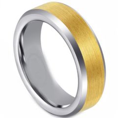 COI Tungsten Carbide Gold Tone Silver Beveled Edges Rng-5671