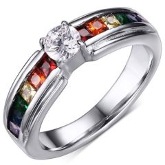 COI Titanium Rainbow Color Solitaire Ring with Cubic Zirconia-5678