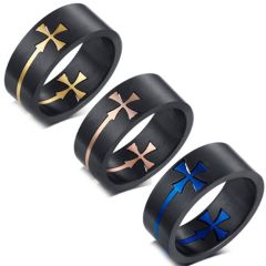 COI Black Titanium Rose/Blue/Gold Tone Cross Pipe Cut Flat Ring-5698