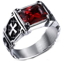COI Titanium Cross Ring With Created Red Ruby-5705