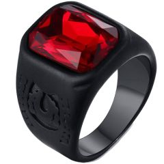 COI Black Titanium Ring With Created Red Ruby-5723