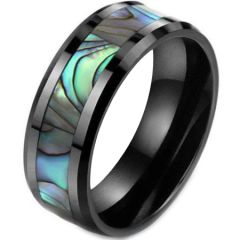 COI Black Tungsten Carbide Abalone Shell Beveled Edges Ring-5786