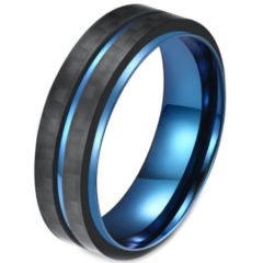 COI Titanium Black Blue Center Grooves Ring-5816
