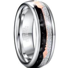 COI Tungsten Carbide Rose Silver Meteorite and Black Agate Ring With Arrows-5825